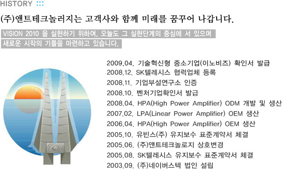 (주)앤트테크놀러지 연혁